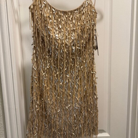 Liv Foster Gold Beaded Scoop Neck Mini Dress Size 6 NWT - Picture 5 of 12